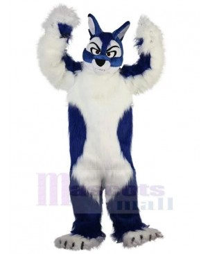 Long Fur Blue and White Wolf Mascot Costume Animal