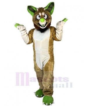 Green Nose Brown Wolf Mascot Costume Animal