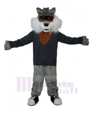 Grey Wolf Wearing Goggles Mascot Costume Animal