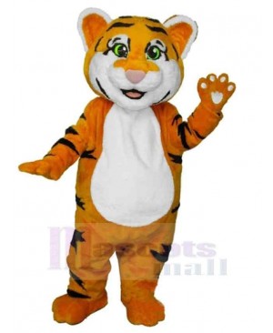 Cute Tiger Mascot Costume Animal with Green Eyes