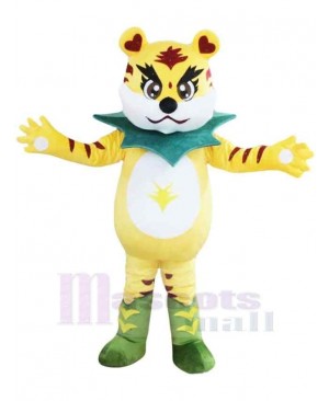Yellow Tiger with Leaf Bib Mascot Costume Animal