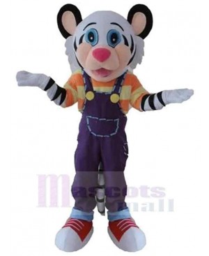 Black and White Tiger Mascot Costume Animal with Pink Nose