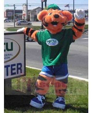 Sport Tiger Mascot Costume Animal in Green T-shirt
