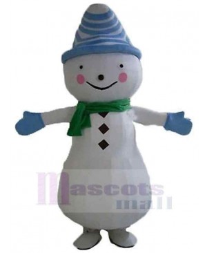Snowman Mascot Costume with Green Scarf