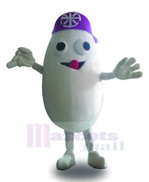 Snowman Mascot Costume Cartoon with Purple Hat