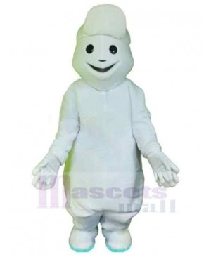 Happy White Snowman Mascot Costume Cartoon
