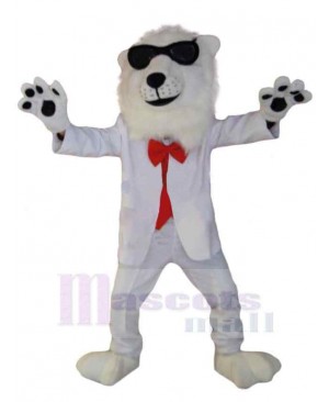 Cool Lion Mascot Costume Animal in White Suit