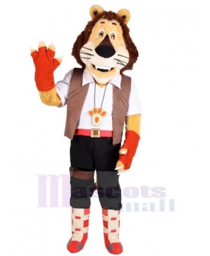 Happy Lion Mascot Costume Animal in Brown Vest