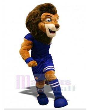Football Lion Mascot Costume Animal in Blue Sportswear