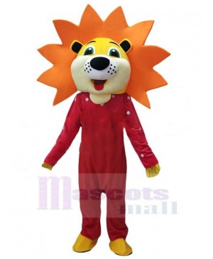 Happy Lion Mascot Costume Animal in Red Clothes