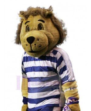 Lion Mascot Costume Animal in Blue and White Striped Tracksuit