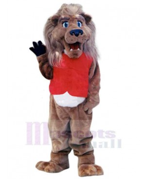Friendly Lion Mascot Costume Animal in Red Vest