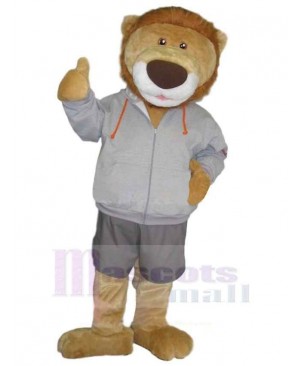 Leisurely Lion Mascot Costume Animal in Gray Jacket