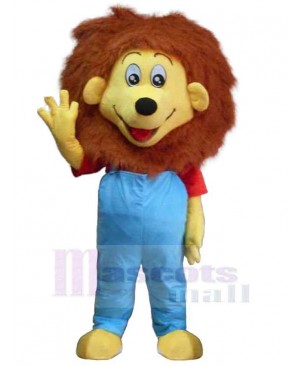 Happy Lion Mascot Costume Animal in Blue Trousers