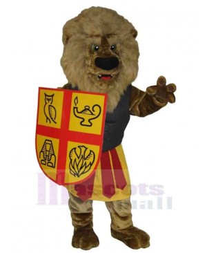 Warrior Lion Holding Shield Mascot Costume Animal