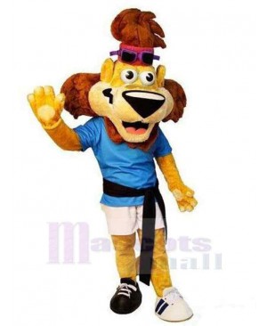 Funny Lion Mascot Costume Animal in Blue T-shirt