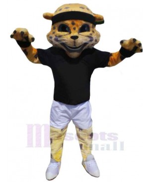 Sport Leopard Mascot Costume Animal in Black T-shirt