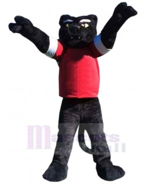 Black Panther Mascot Costume Animal in Red T-shirt