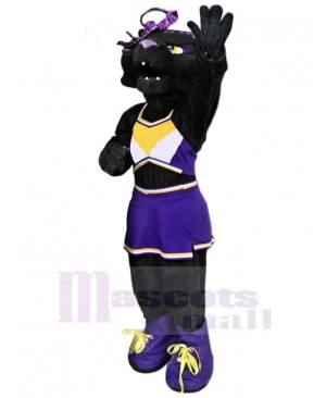 Female Black Panther Mascot Costume Animal in Purple Skirt