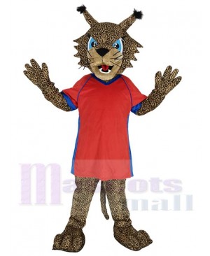 Bobcat in Red Jersey Mascot Costume Animal