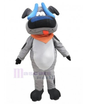 Funny Gray Dog Mascot Costume with Orange Bibs