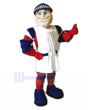 Smiling Templar Knight in White Tabard Mascot Costume People