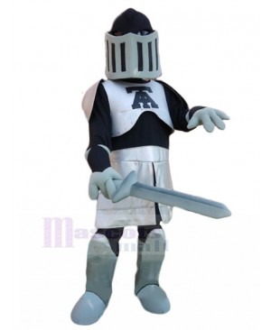 Silver and Black Knight with Sword Mascot Costume People