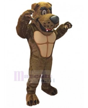 Happy Dark Brown Power Dog Mascot Costume with Muscle