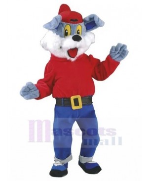 Lovely Grey Dog Mascot Costume in Blue Pants Animal