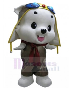 White Explorer Puppy Dog Mascot Costume with Red Scarf Animal