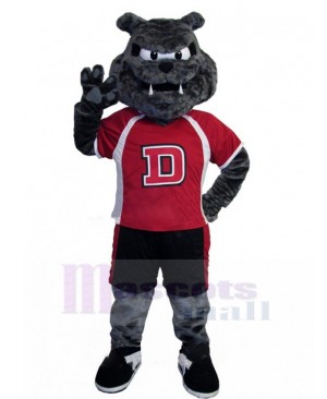 Energetic Athlete Grey Bulldog Mascot Costume in Red T-shirt Animal