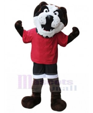 Brown British Bulldog Mascot Costume in Red T-shirt Animal