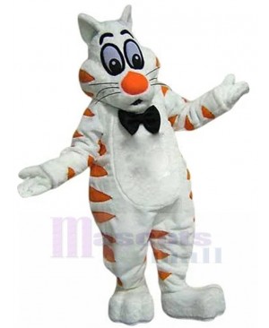 Fat White and Orange Cat Mascot Costume with Black Bow Tie Animal