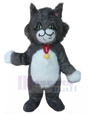 Long-haired Dark Grey Cat Mascot Costume with Bell Animal