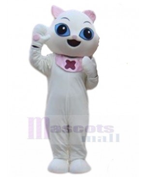 White Baby Cat Mascot Costume with Pink Bibs Animal