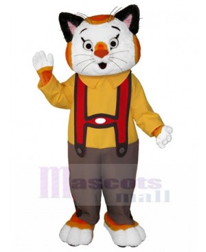 Tricolor Pet Cat Mascot Costume with Brown Overalls Animal