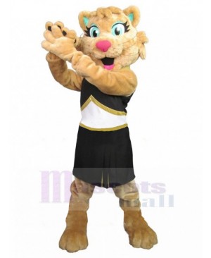 Energetic Cheerleader Brown Cat Mascot Costume Animal