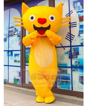 Yellow Cat Mascot Costume with Love-shaped Nose Animal