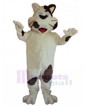 Vivacious White Cat Mascot Costume with Brown Spots Animal