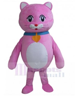 Pink Cat Mascot Costume with Heart-shaped Bell Animal