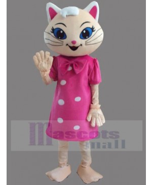 Spiffy Girl Cat Mascot Costume in Pink Red Dress Animal