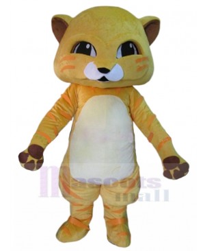 Smiling Yellow Cat Mascot Costume with White Belly Animal