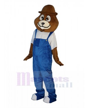 Decent Mole Mascot Costume in Blue Overalls Animal