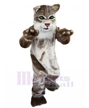 Light Grey Wildcat Mascot Costume with White Fur Animal