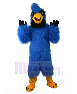 Furry Blue Eagle Mascot Costume with Black Face Animal