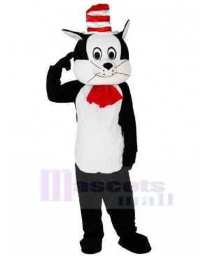 Black and White Cat In The Hat Mascot Costume Cartoon