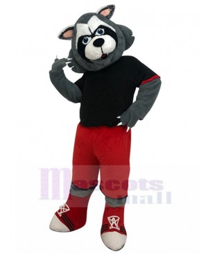 Sporty Grey Wolf Mascot Costume in Red Pants Animal