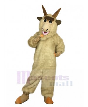 Confident Beige Goat Mascot Costume with Long Fur Animal