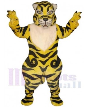Fierce Yellow Tiger Mascot Costume Animal with Black Stripes