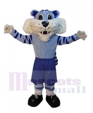 Friendly Blue Tiger Mascot Costume Animal